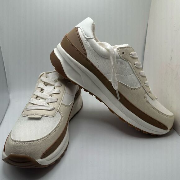 CUSHIONAIRE Women's lace up Sneaker +Comfort Foam 8.5 WHITE/TAN - Picture 6 of 7